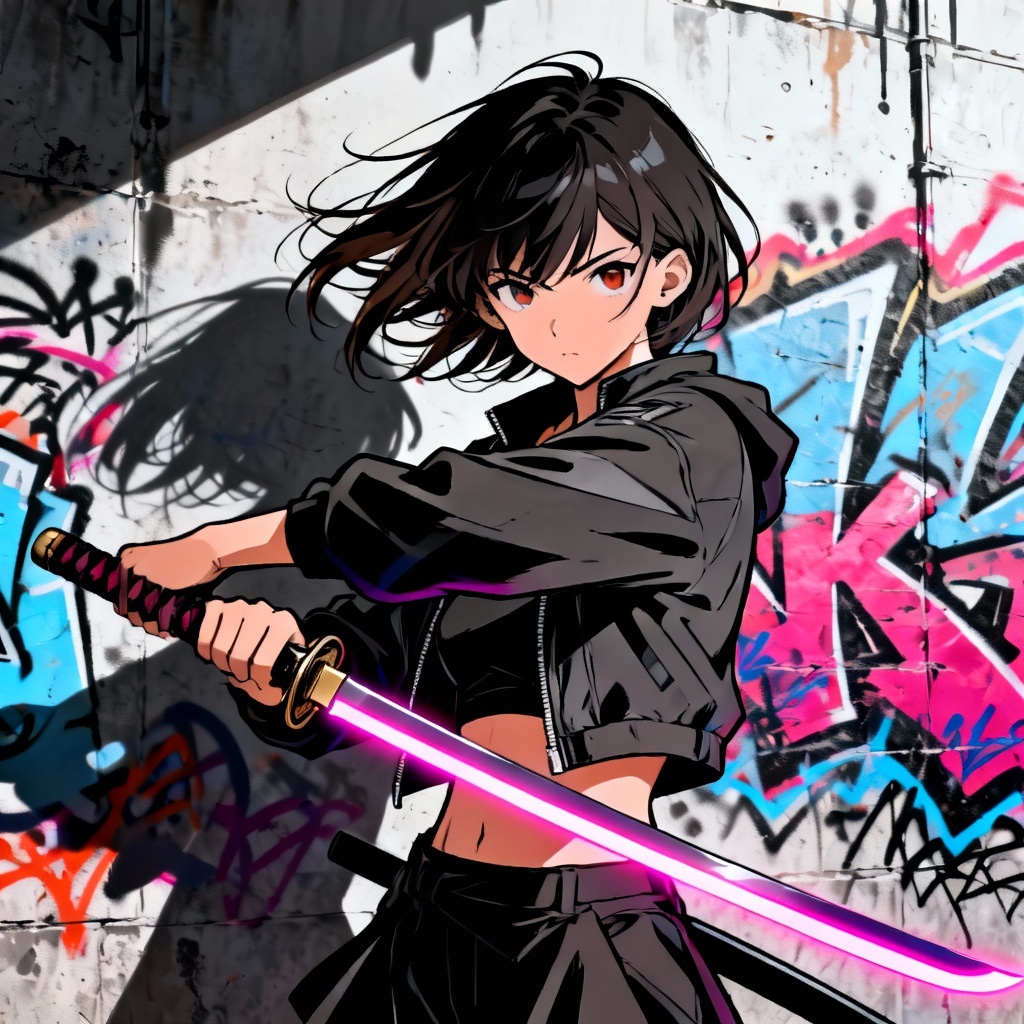 AI anime girl samurai in modern streetwear