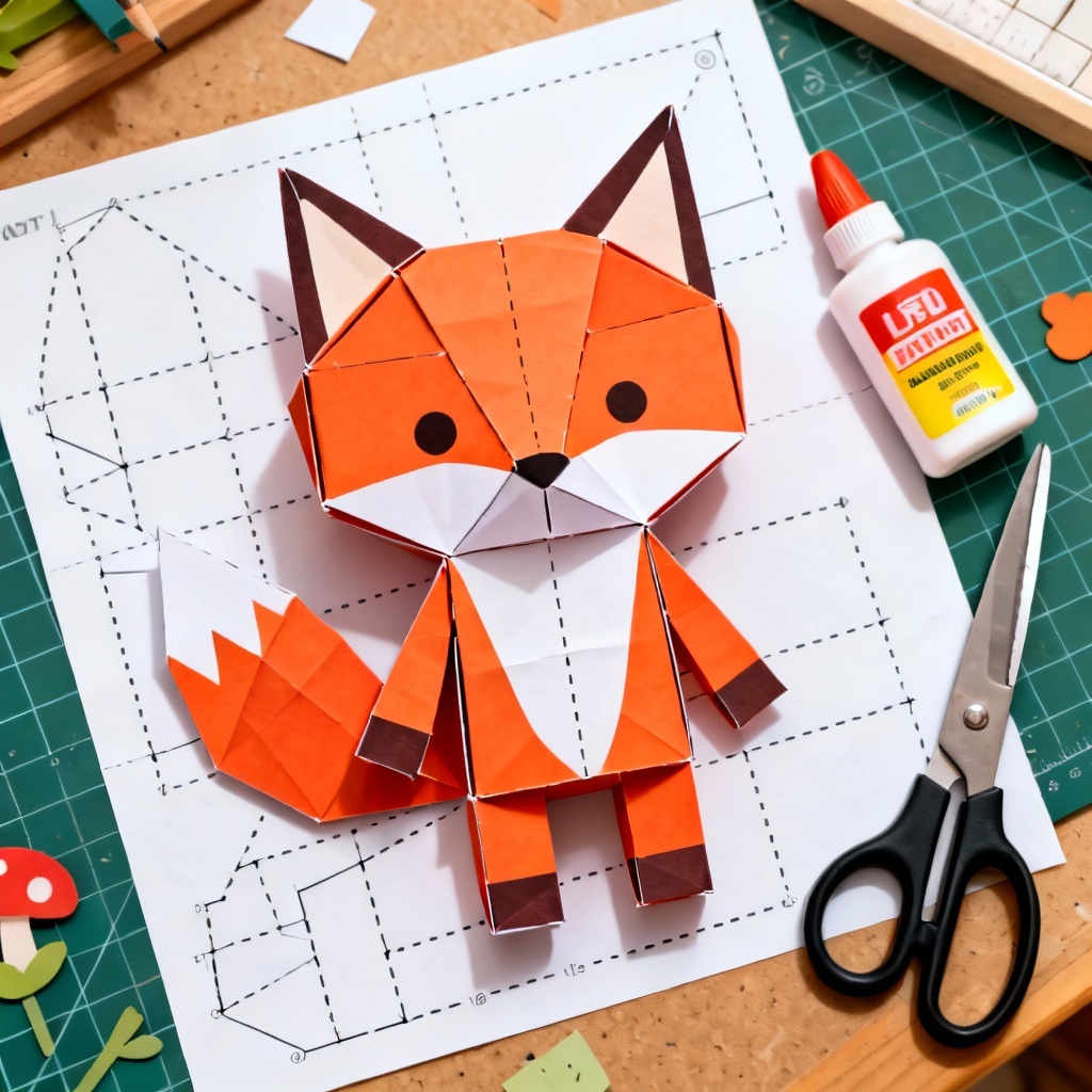 AI papercraft fox DIY toy template concept