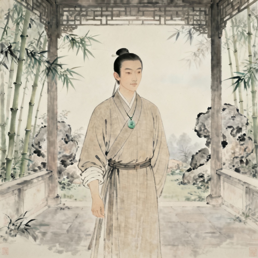 AI Song dynasty scholar robe in garden