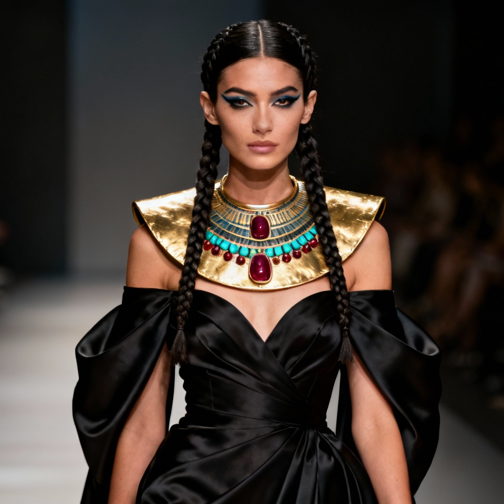 AI Egyptian couture dress with gold usekh collar