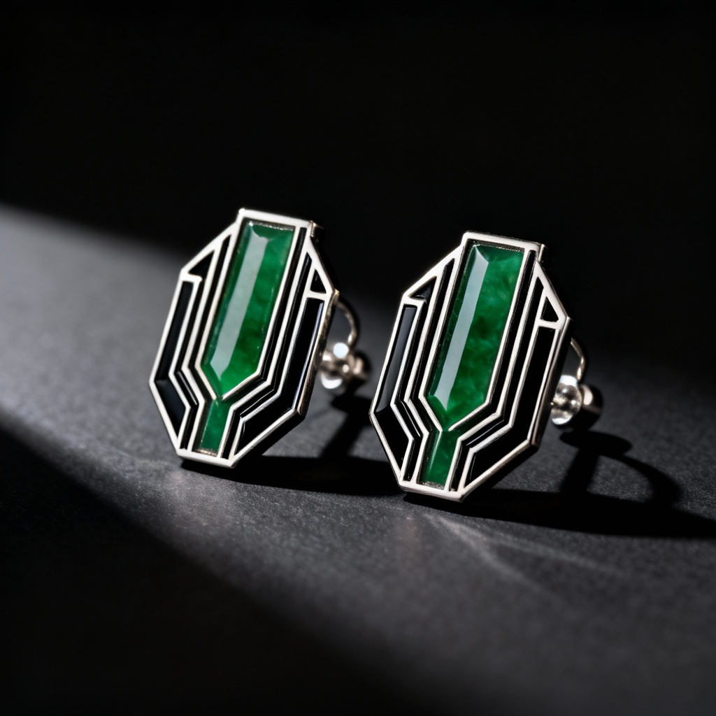 AI Art Deco Jade Geometric Earrings