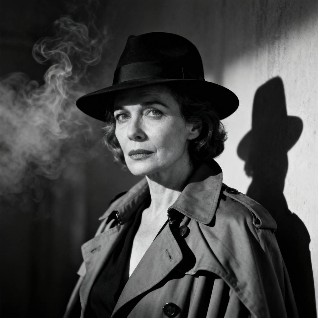 AI MILF noir black and white cinematic portrait