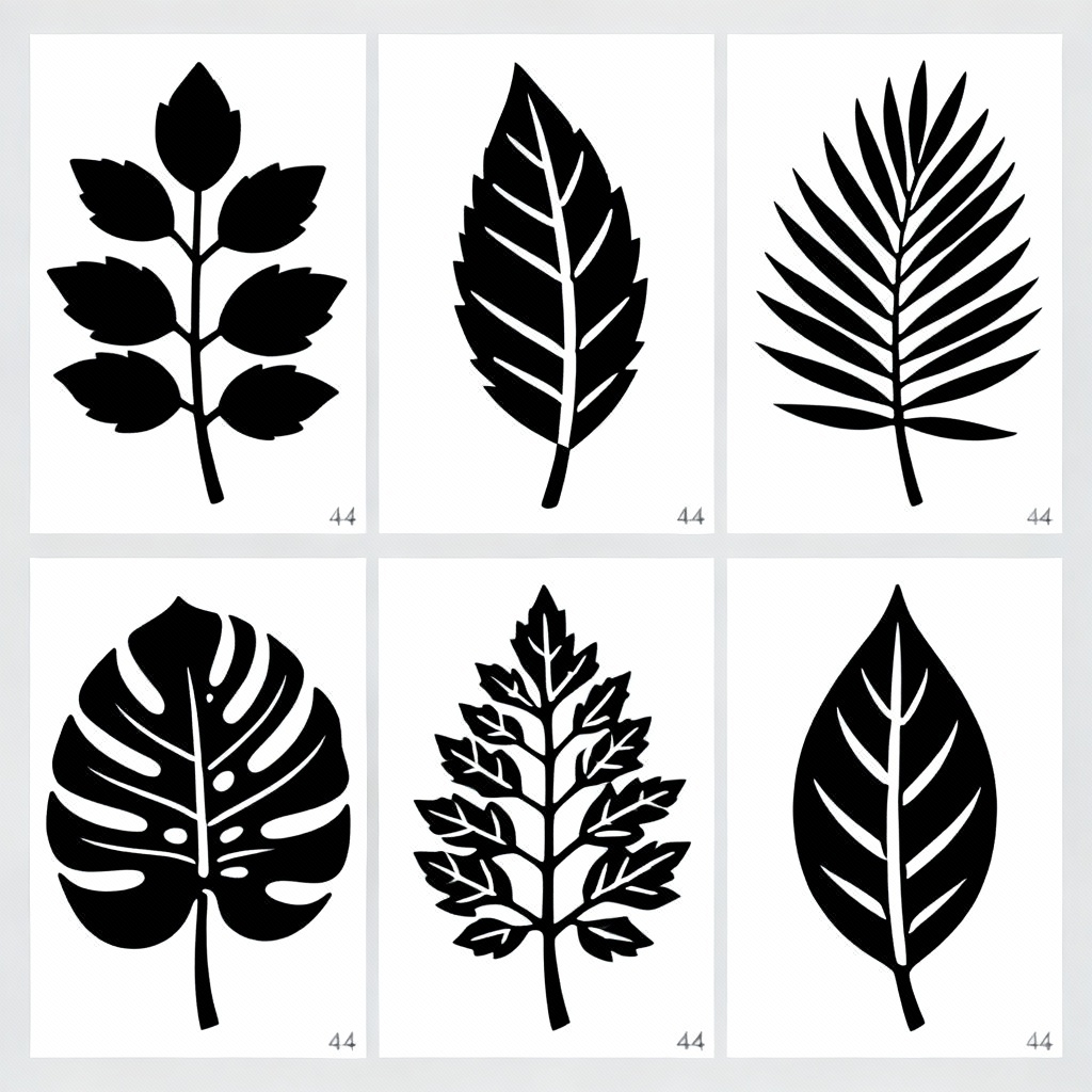 AI botanical leaf stencil sheets