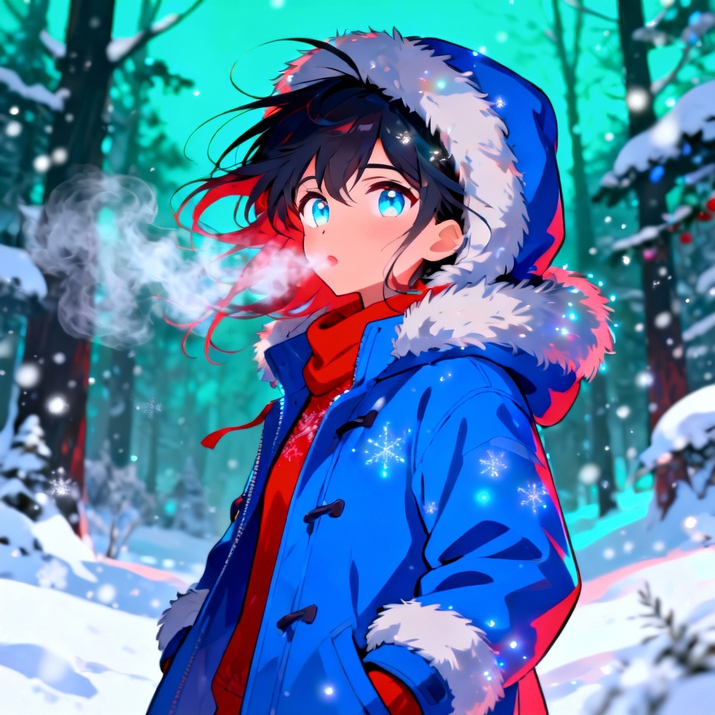 AI anime Christmas avatar in winter scene