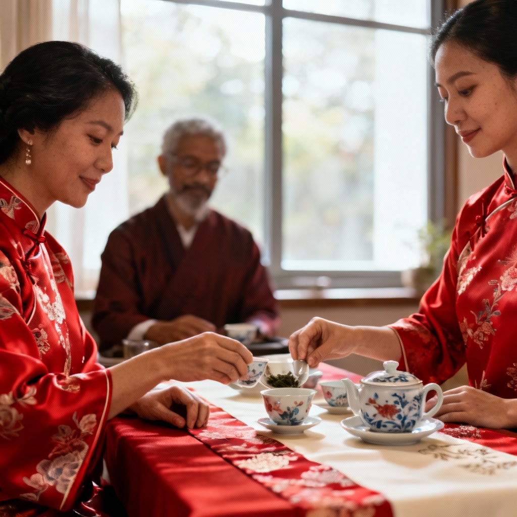 AI fusion wedding tea ceremony palette and details