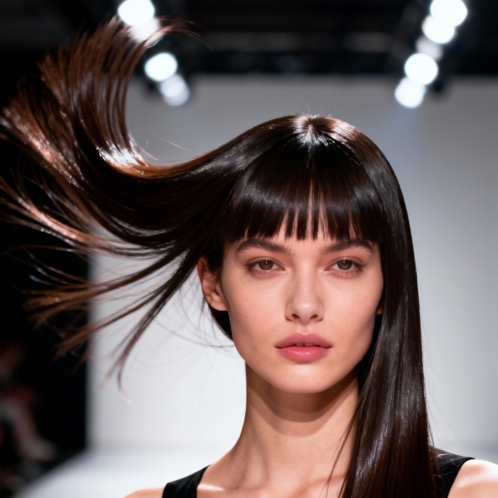 Runway hair flip with dramatic motion