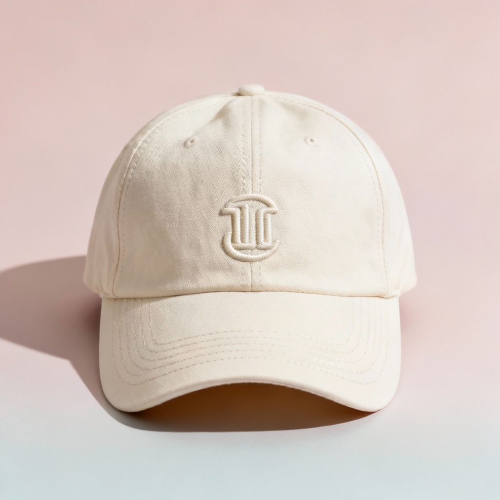 AI minimalist baseball cap mockup in pastel tones