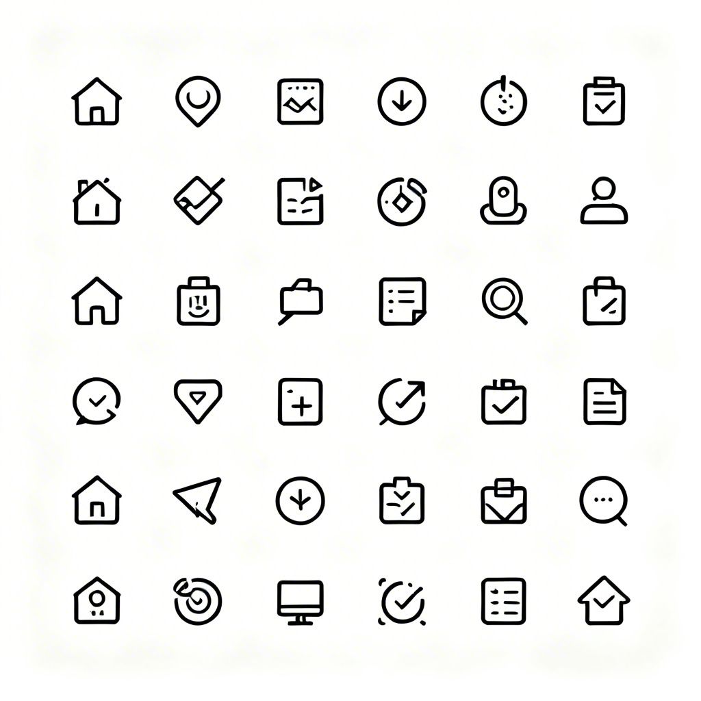 AI icon set neatly aligned on a grid sheet