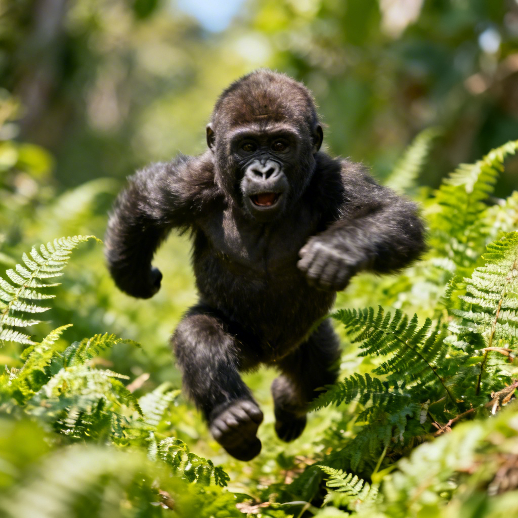 Juvenile gorilla POV playful vlog moment