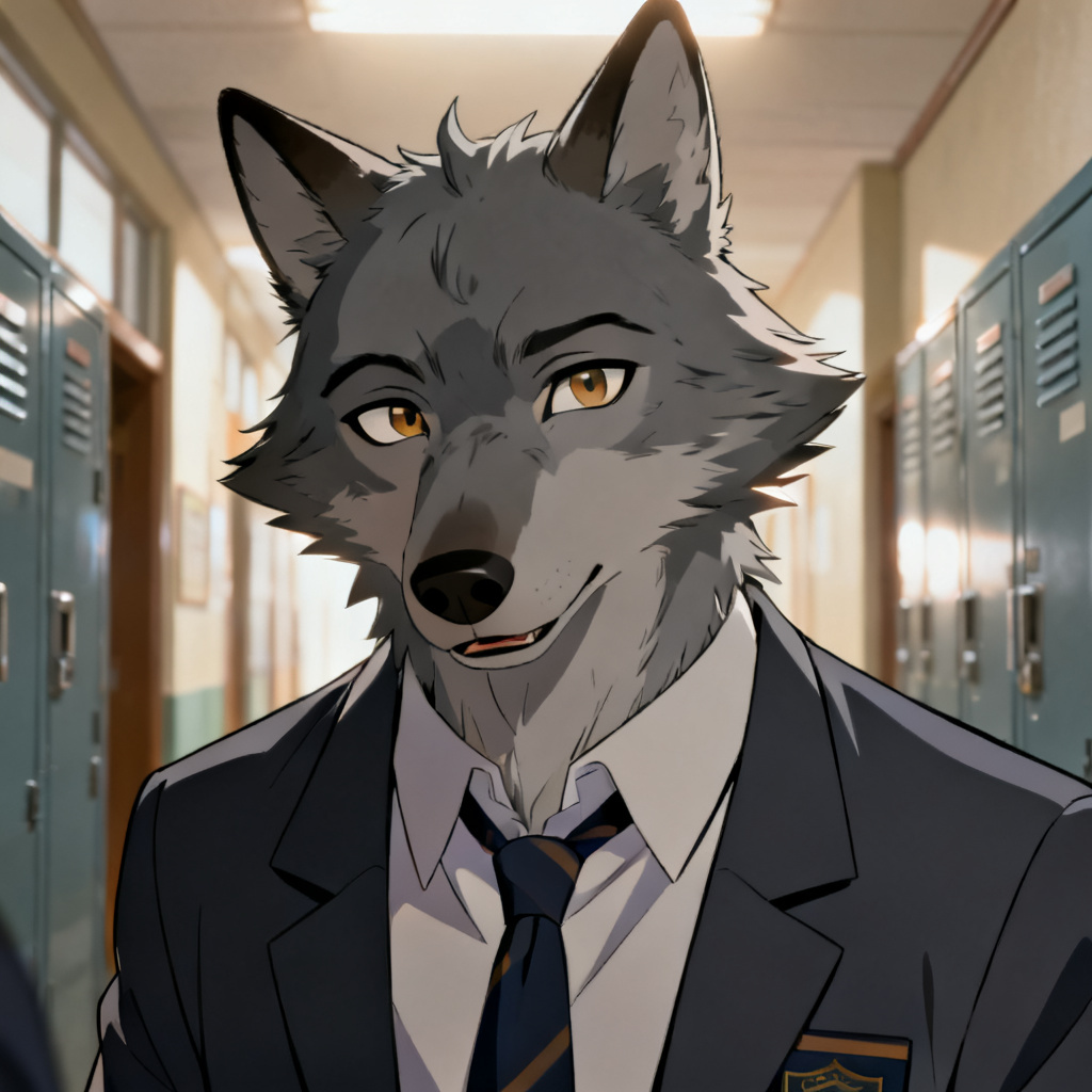 Beastars OC maker example: wolf student portrait