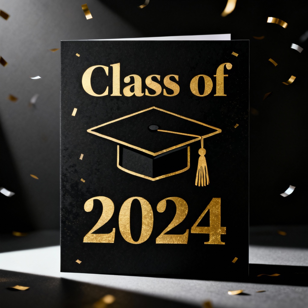 AI graduation announcement with cap, tassel, and bold headline