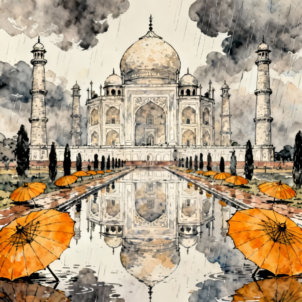 AI Taj Mahal monsoon reflection art