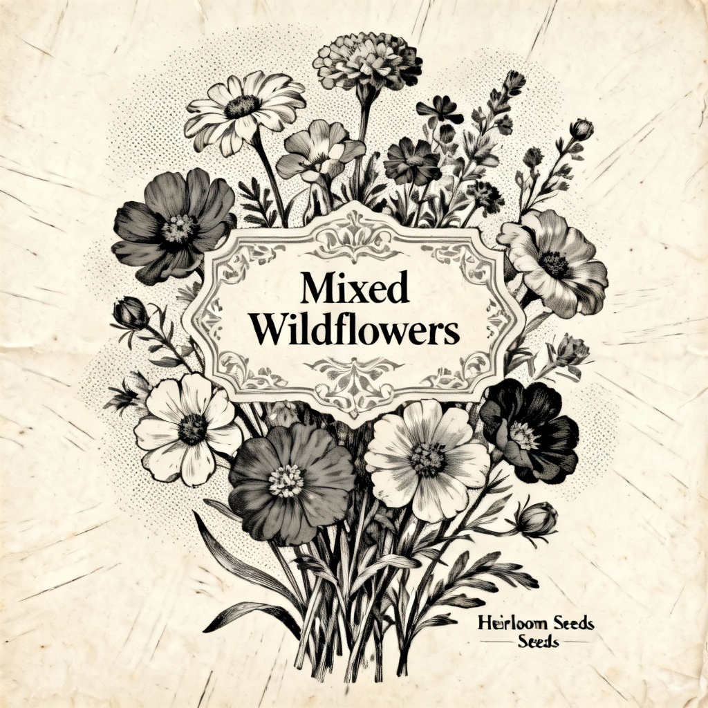 AI vintage seed packet wildflower illustration