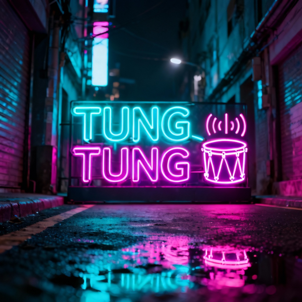 AI Tung Tung neon street poster