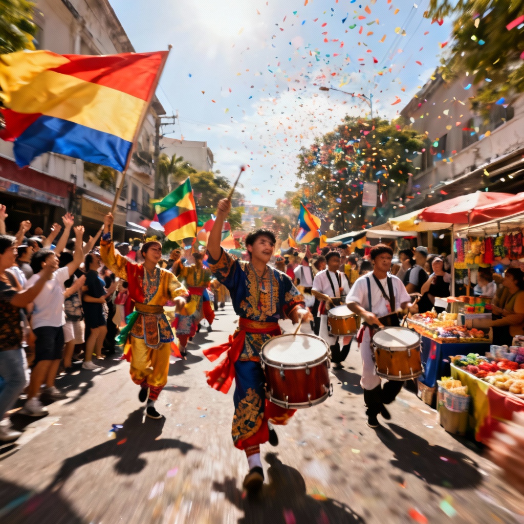 Vibrant cultural festival parade with diverse performers