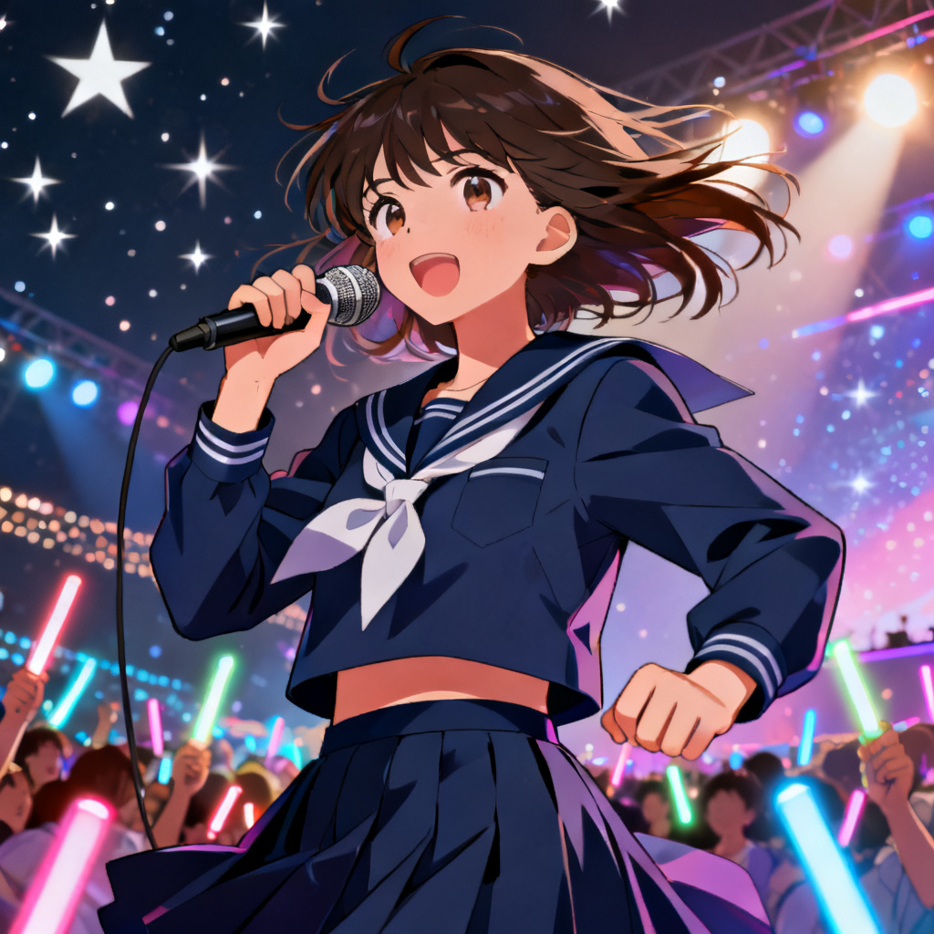AI school idol on festival stage