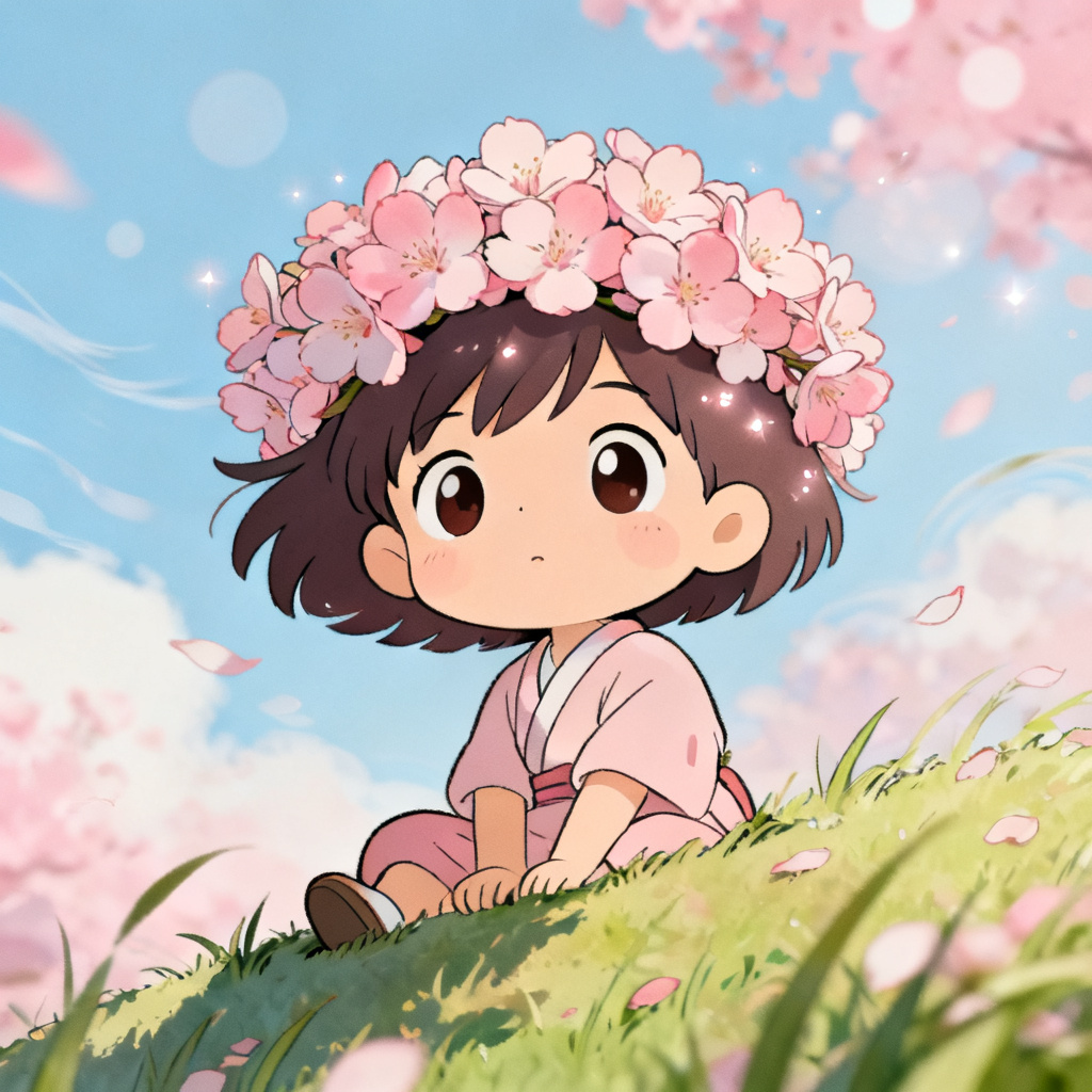 Anime-style character with sakura flower crown