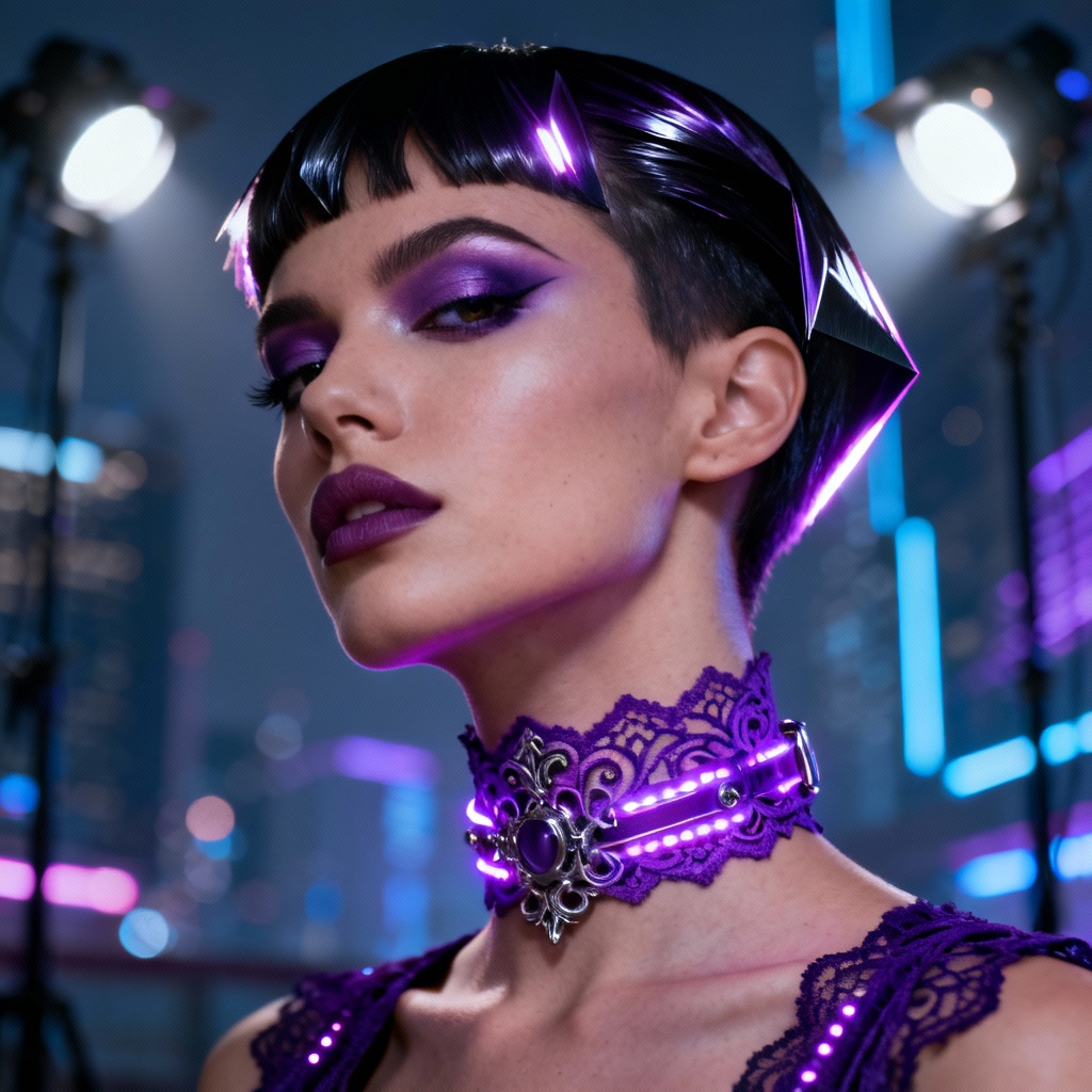 AI choker generator model wearing neon lace choker