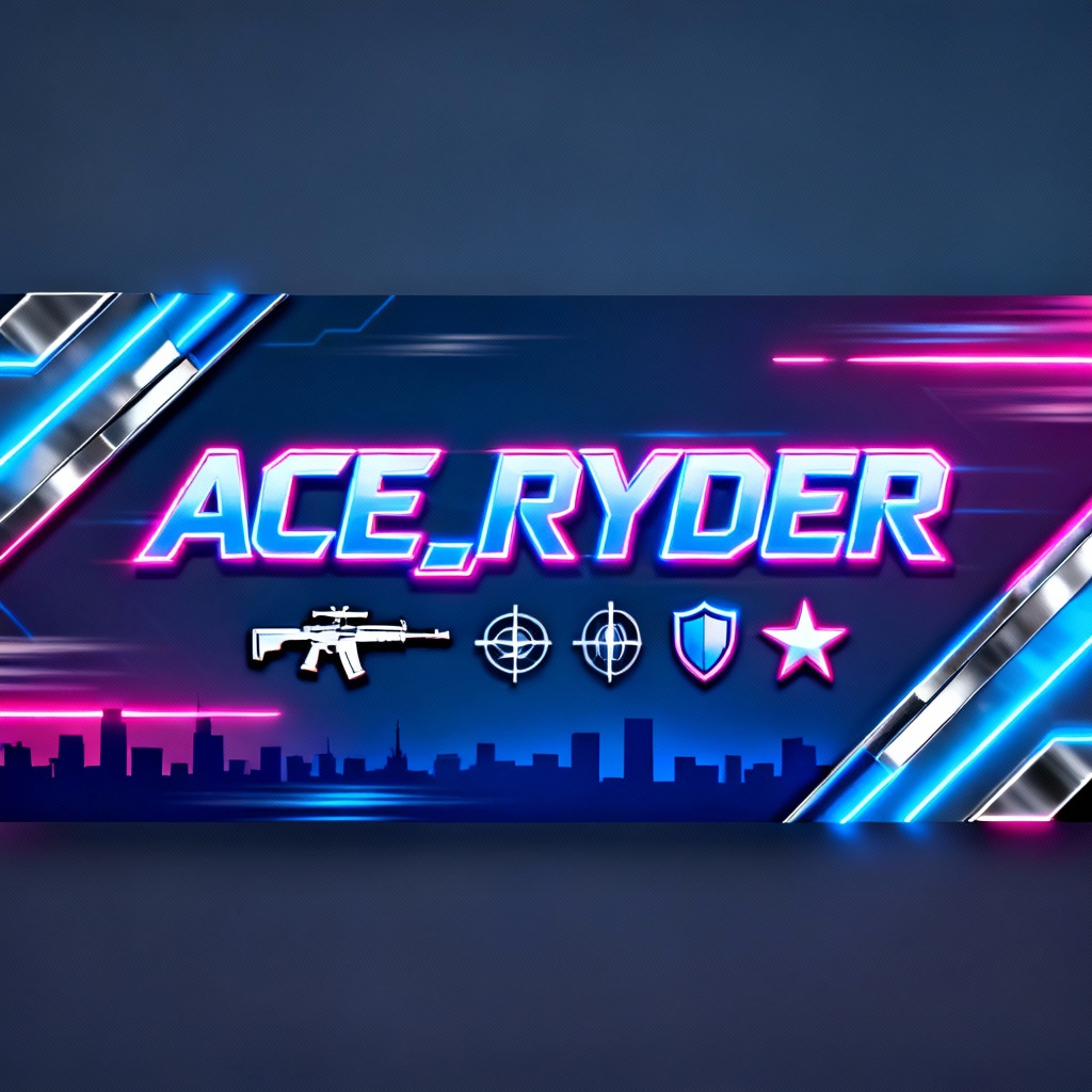 Neon cyberpunk FPS Twitch banner with bold gamer tag