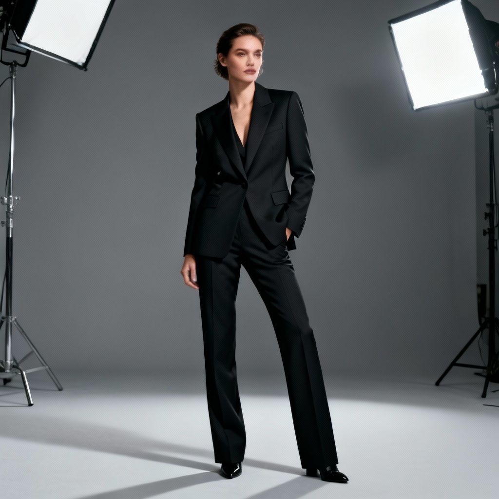AI fashion editorial studio portrait with softbox lighting