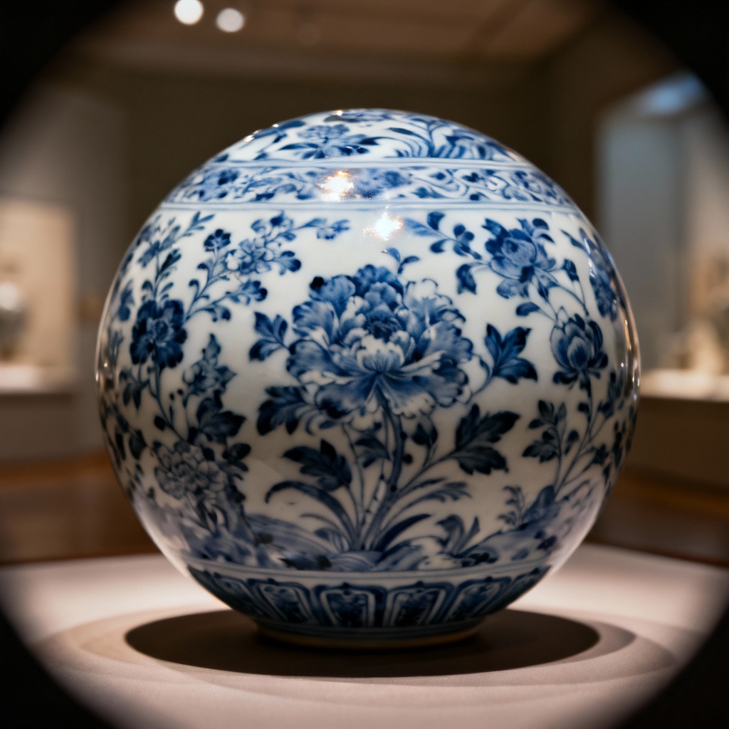 AI porcelain blue and white ornate globe