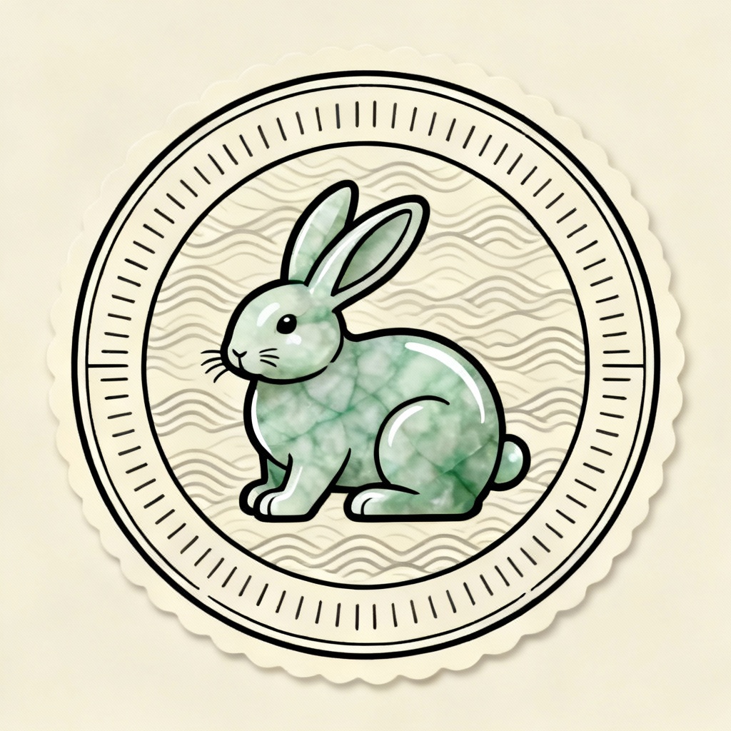 Minimal line art rabbit mooncake stamp design
