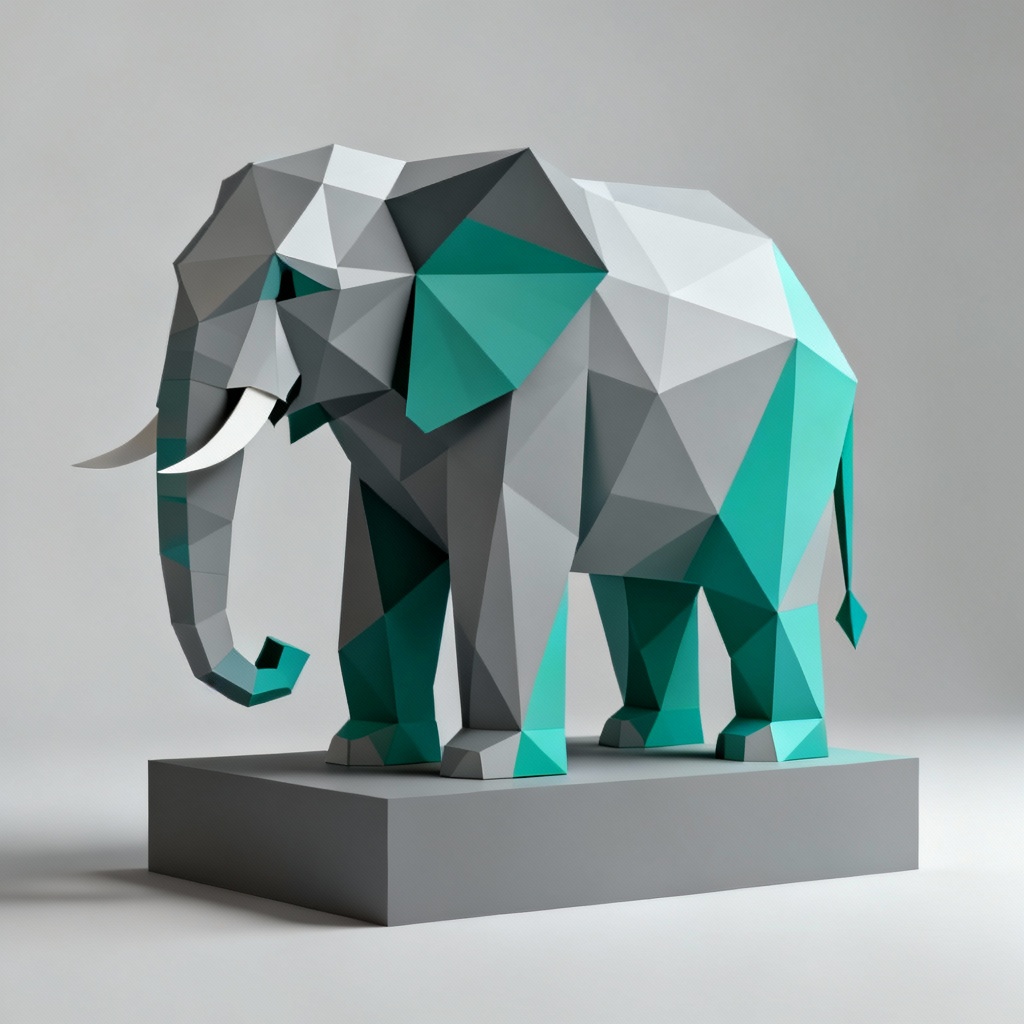 Geometric low poly elephant sculpture on pedestal