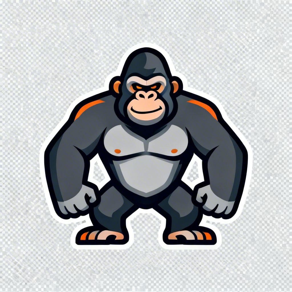 Chunky gorilla mascot logo with bold lines and dynamic pose