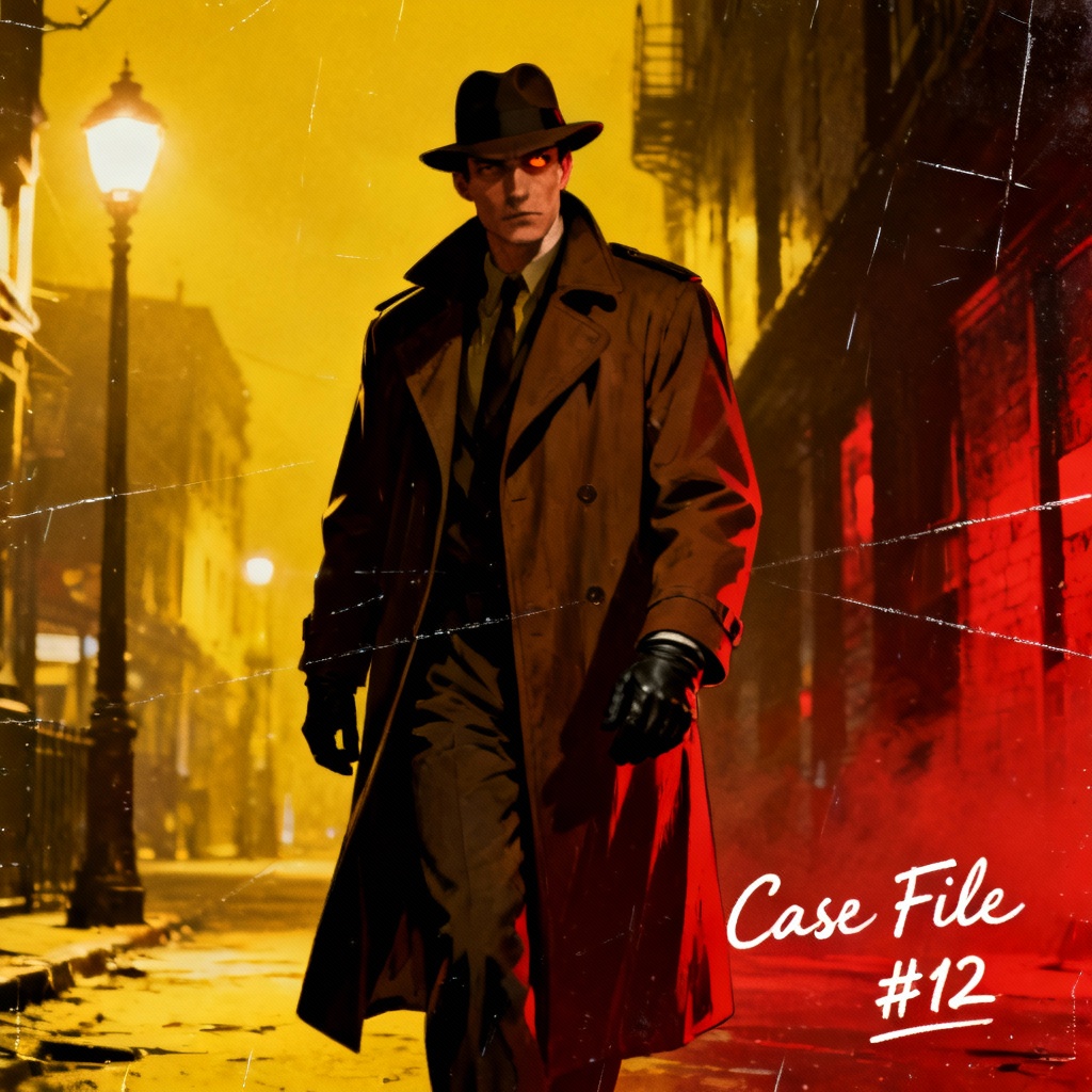 AI giallo-inspired brainrot detective character at night