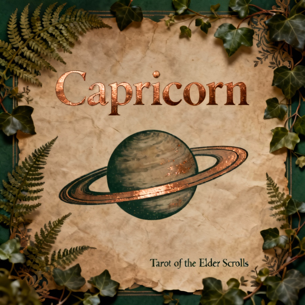 Tarot-inspired Capricorn poster in dark academia style
