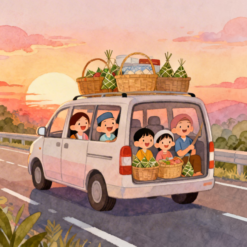 AI family mudik Lebaran illustration