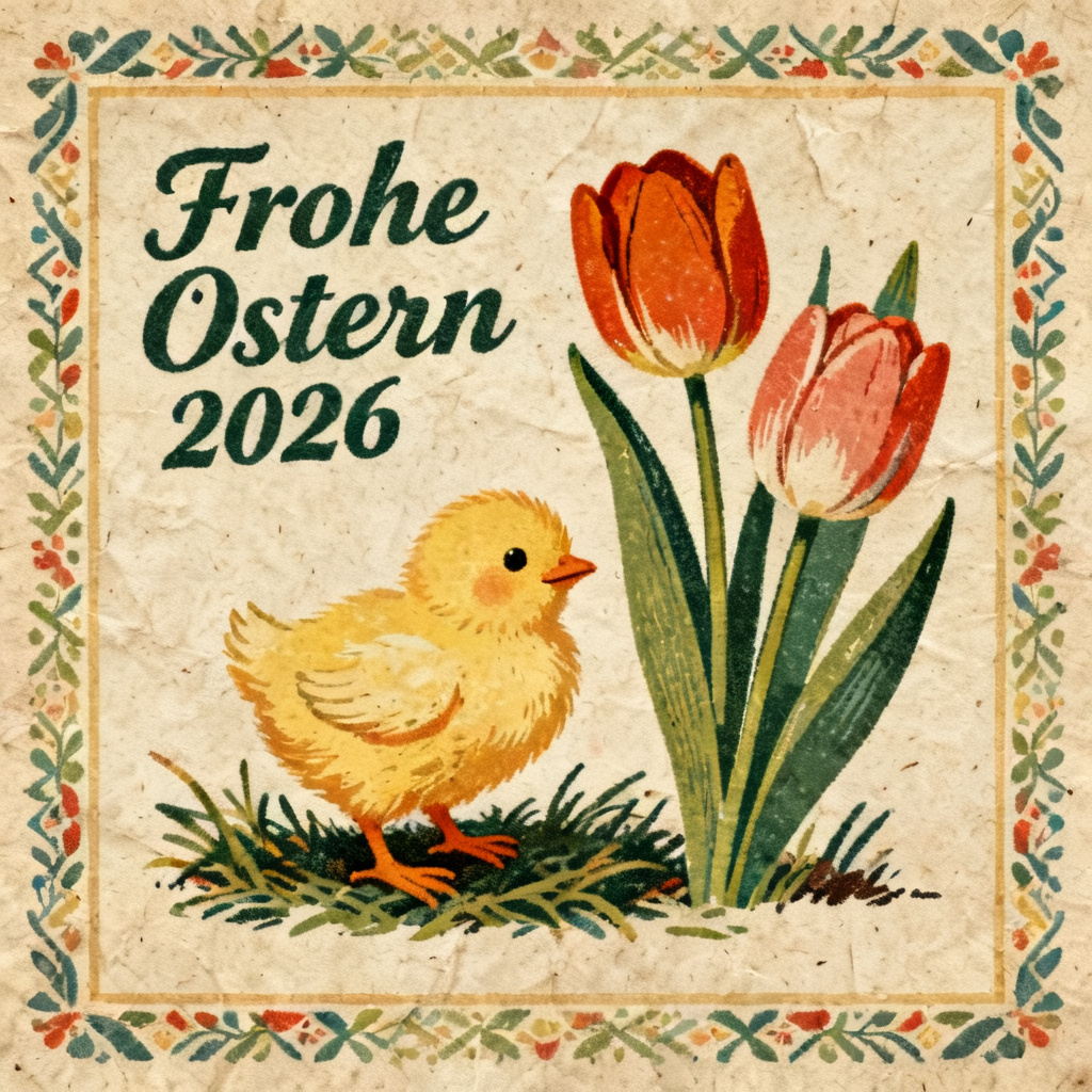 Retro German Easter card design for 2026