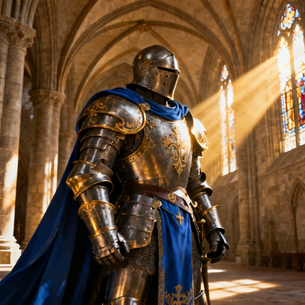 AI medieval paladin plate armor with gilded details