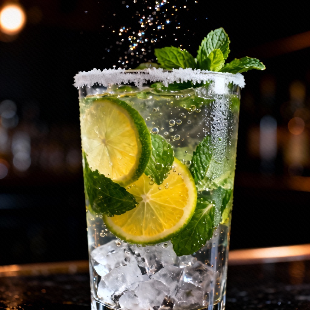 AI cocktail image of lime mojito with crushed ice