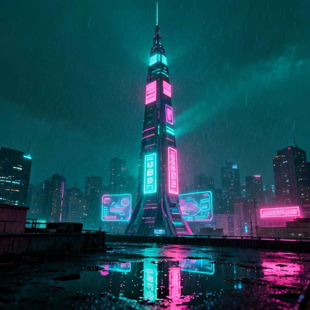 AI Cyberpunk Spire Tower