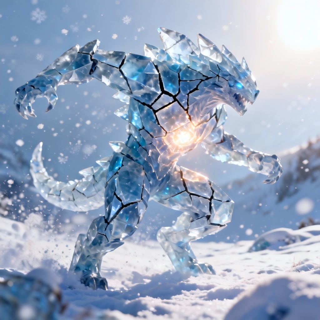 AI concept art of a creature made of cracked ice plates