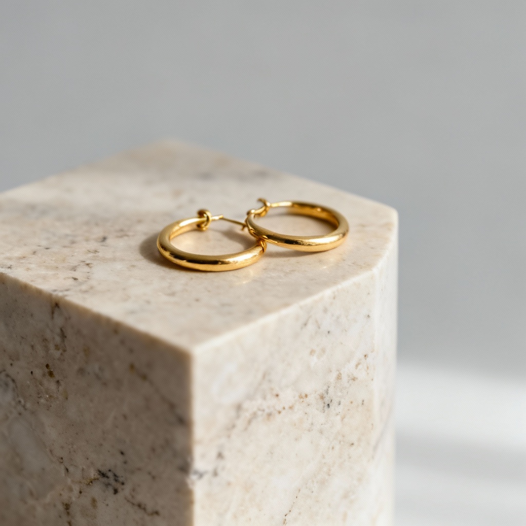 AI minimalist gold hoop earrings product photo