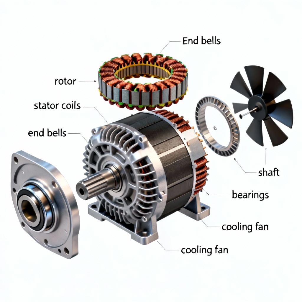 AI brushless alternator exploded view render