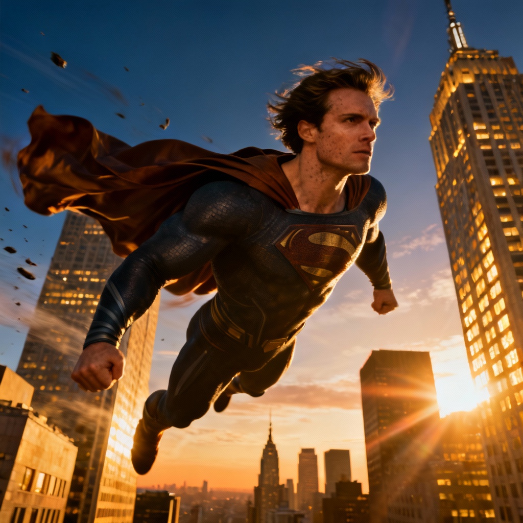 AI Superman skyline flight image