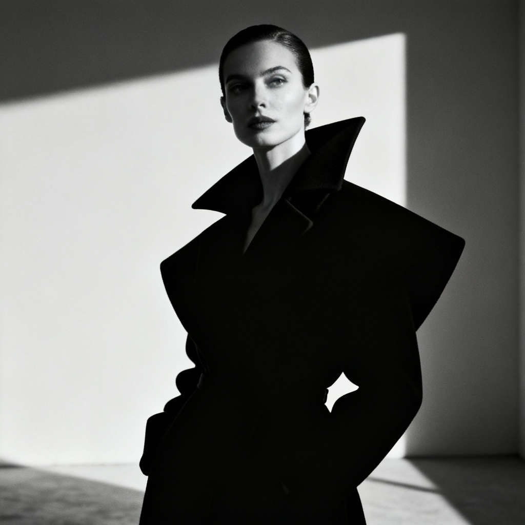 AI avant-garde monochrome high fashion portrait