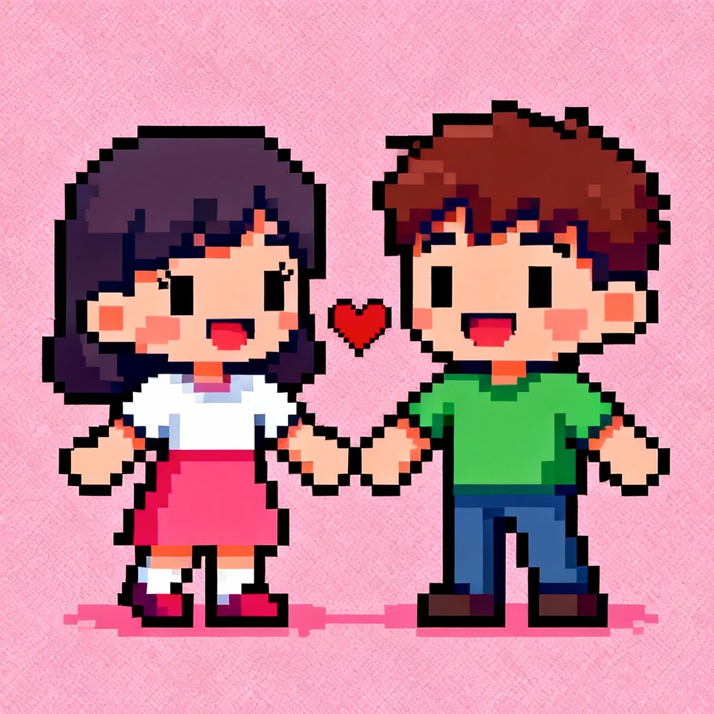Retro pixel art couple avatar with heart icon