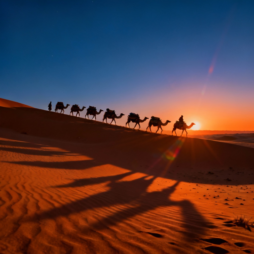 AI adventurous theme desert caravan at dusk