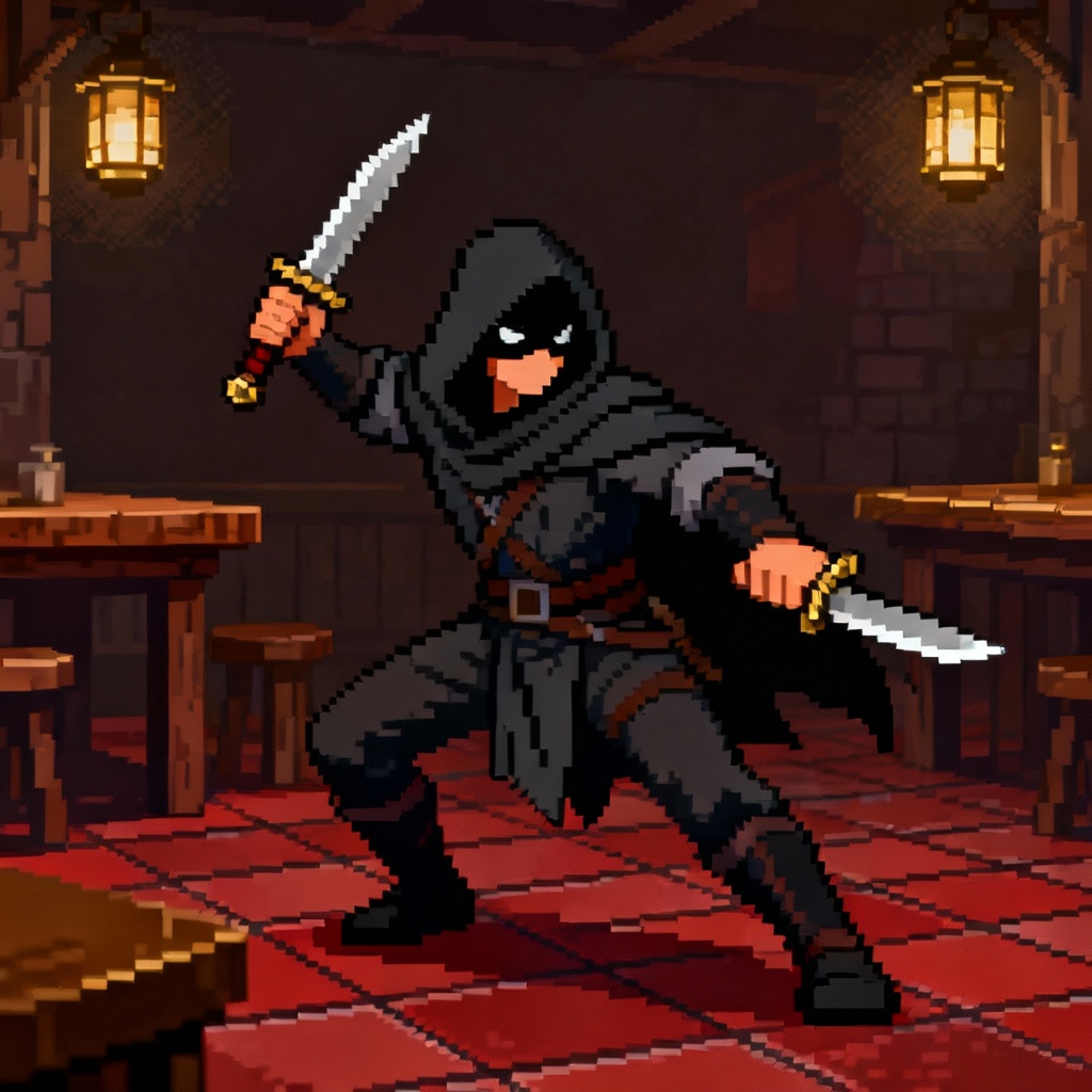 AI pixel art rogue spritesheet