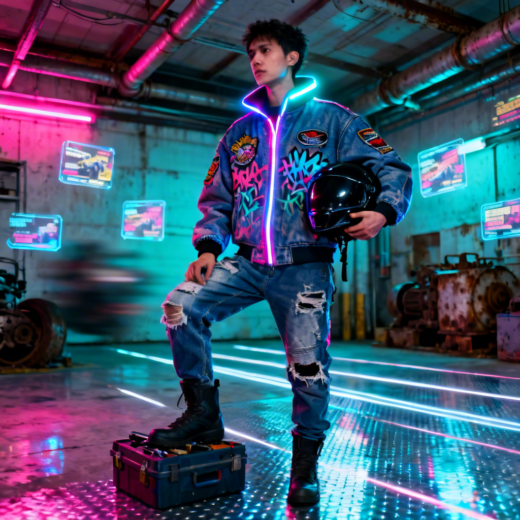 AI sci-fi character mecha pilot in streetwear