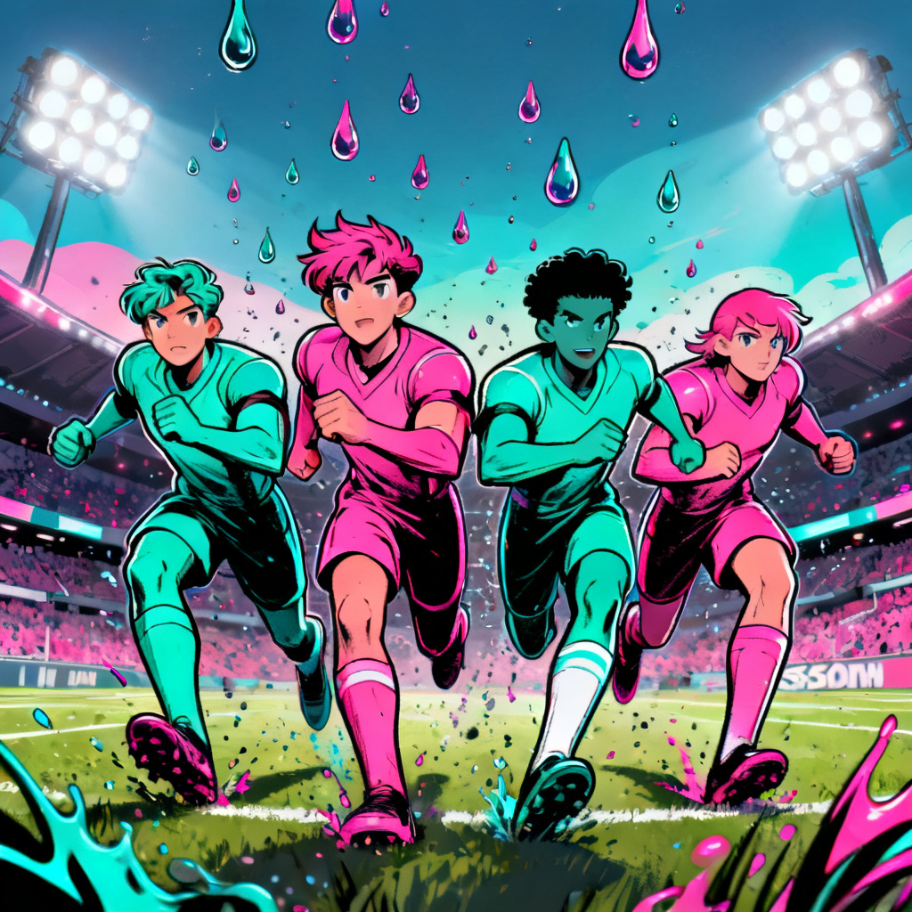 AI turf squad poster with four custom Splatoon OCs