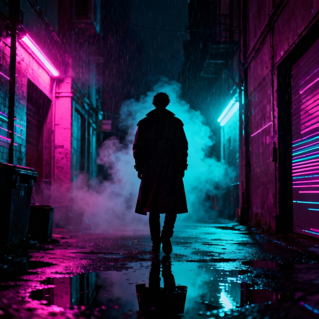 AI Retro Dark Neon Noir Alley Poster