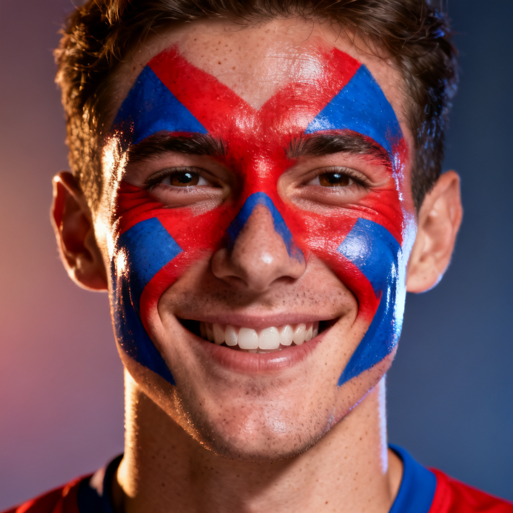 AI closeup of football fan face paint in bold colors