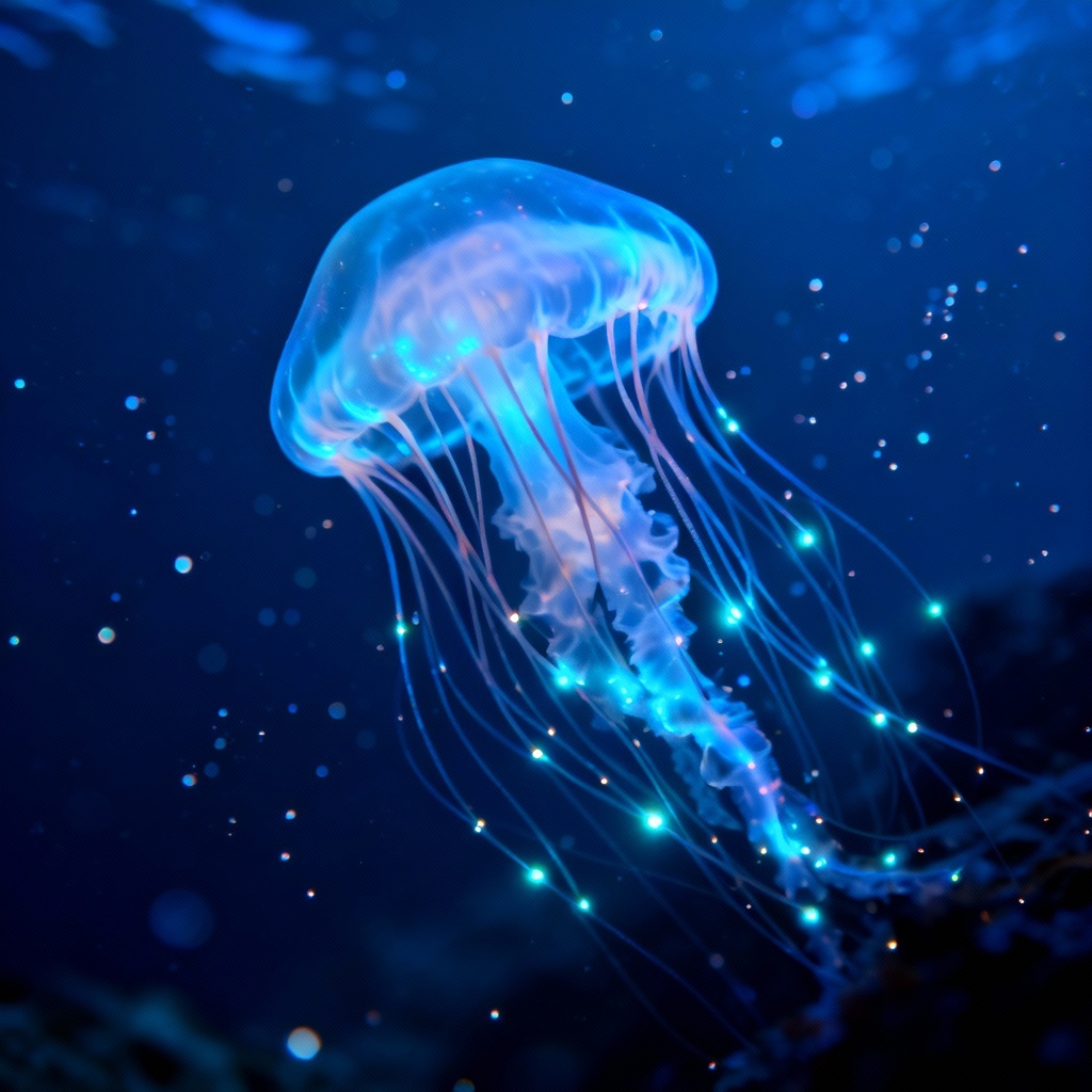 AI Bioluminescent Jellyfish in Deep Sea