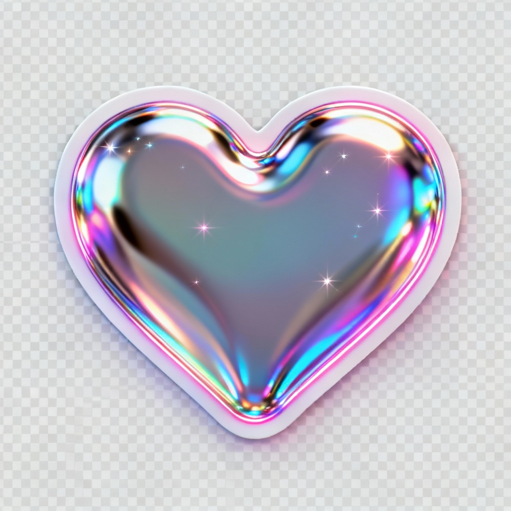 AI Y2K chrome heart emoji with holographic glow