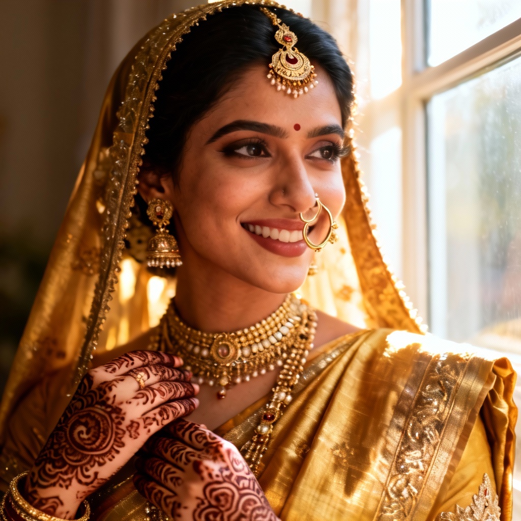 AI Indian bridal portrait in Kanchipuram silk and gold jewelry